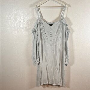 Torrid Blue Stripe Ruffle Shoulder Milkmaid Mini Dress Smocked Back Size 3X